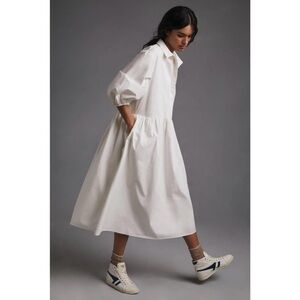 Mare Mare Anthropologie | Midi Shirt Dress with Puff Sleeves & Pockets ~ XXS P